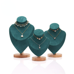 FADELI Factory Customized Jewelry Necklace Display Busts Solid Wood Stand Microfiber Jewelry Display Props Mannequin Stand