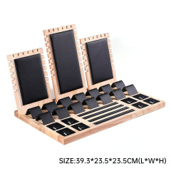 FADELI New Solid Wood Jewelry Display Tray Jewelry Display Stand Velvet/PU Leather Jewelry Display Props for Necklace Bracelet Ring