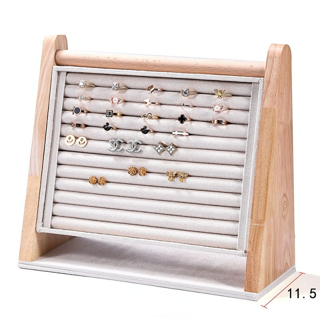 Fadeli Large Capacity Jewelry Display Rack Ring Earring Display Stand Solid Wood Jewelry Display Stand