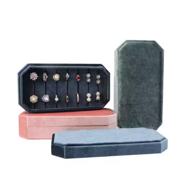 FADELI New Octagon Velvet Jewelry Display Tray Rings Display Tray Earrings Rings Storage Boxes
