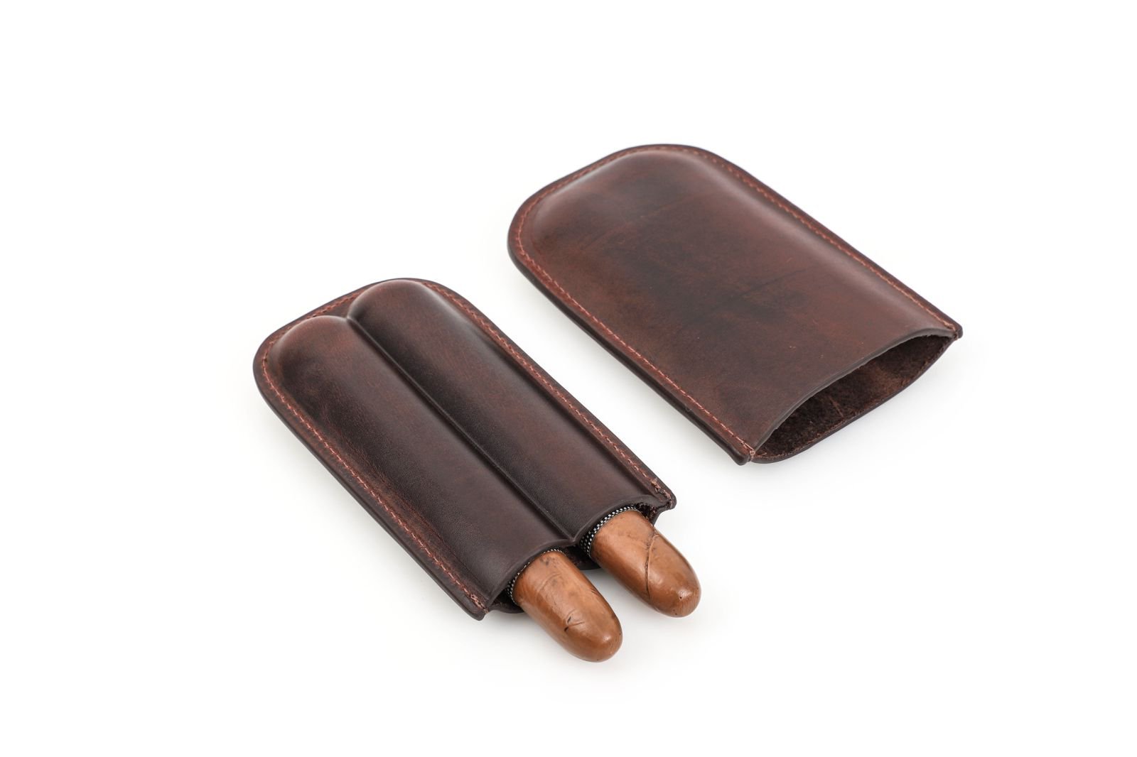 FADELI Wholesale Cigar Case Portable Genuine Leather Cigar Box Travel Humidor Holder 2 Tube Cigar Bag