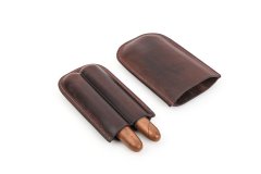 FADELI Wholesale Cigar Case Portable Genuine Leather Cigar Box Travel Humidor Holder 2 Tube Cigar Bag