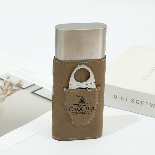 FADELI Cigar Case Humidor Custom Logo Pu Leather Wrapped Stainless Steel Cigar Holder Portable Travel Cigar Box Durable Tube
