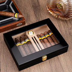 FADELI Wooden Cigar Humidor Glass Top Wooden Cigar Box Matte Finished Custom logo Wooden Cigar Humidor Box