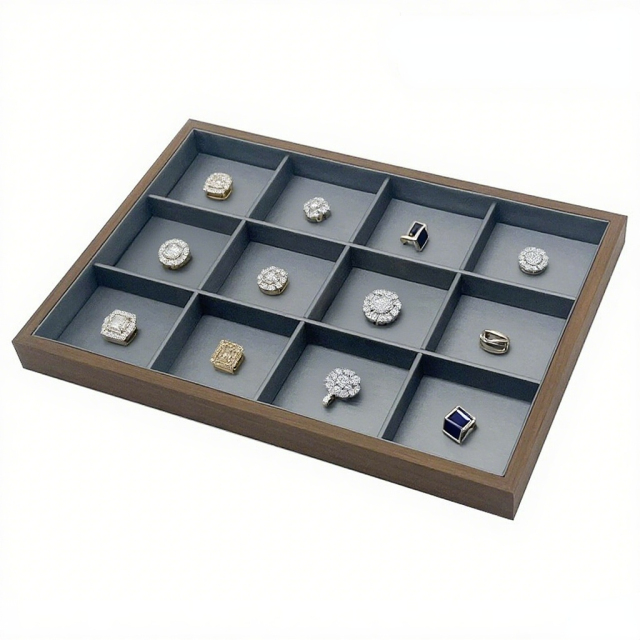 FADELI Factory-customized Stackable Walnut Wooden Jewelry Display Tray for Ring Bracelet Necklaces Ring Display Tray Brown