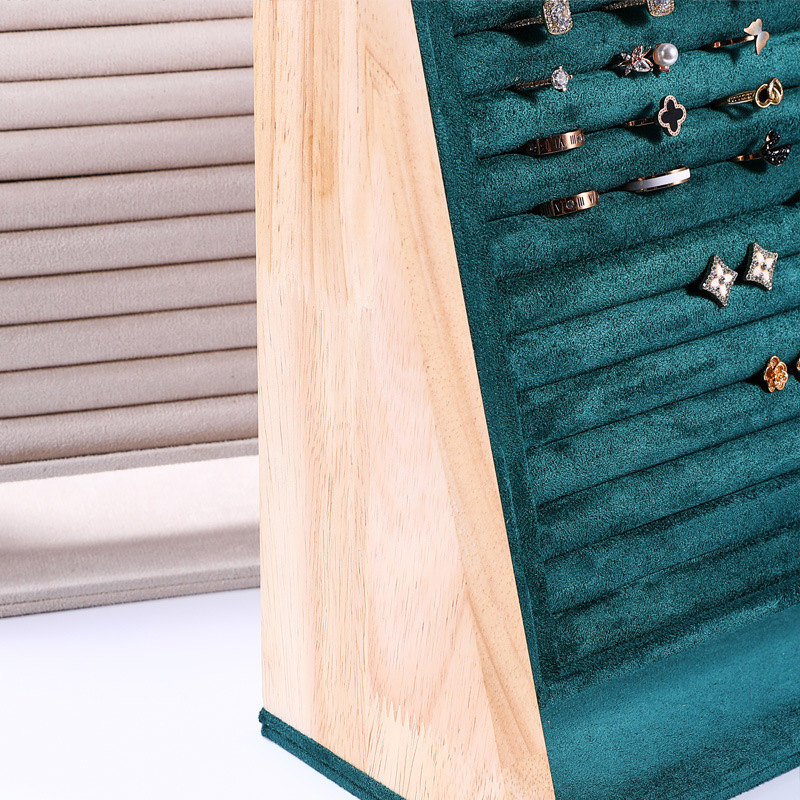 Fadeli Large Capacity Jewelry Display Rack Ring Earring Display Stand Solid Wood Jewelry Display Stand