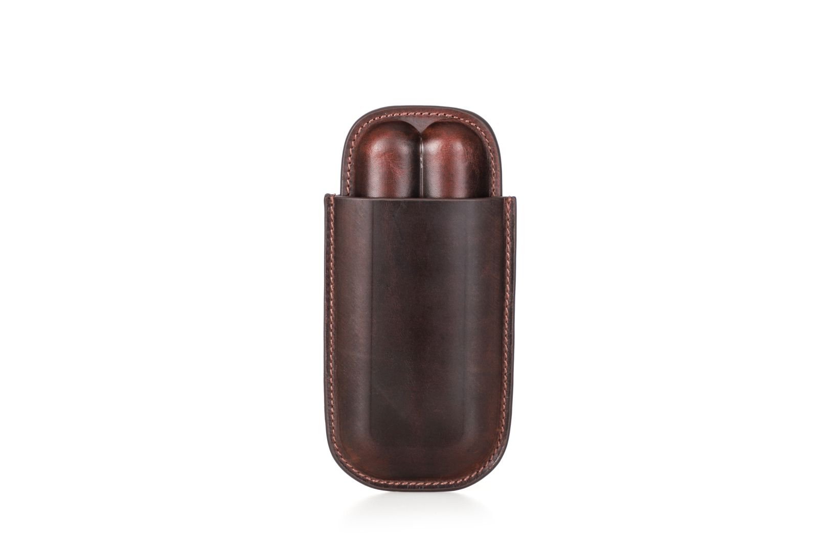 FADELI Wholesale Cigar Case Portable Genuine Leather Cigar Box Travel Humidor Holder 2 Tube Cigar Bag