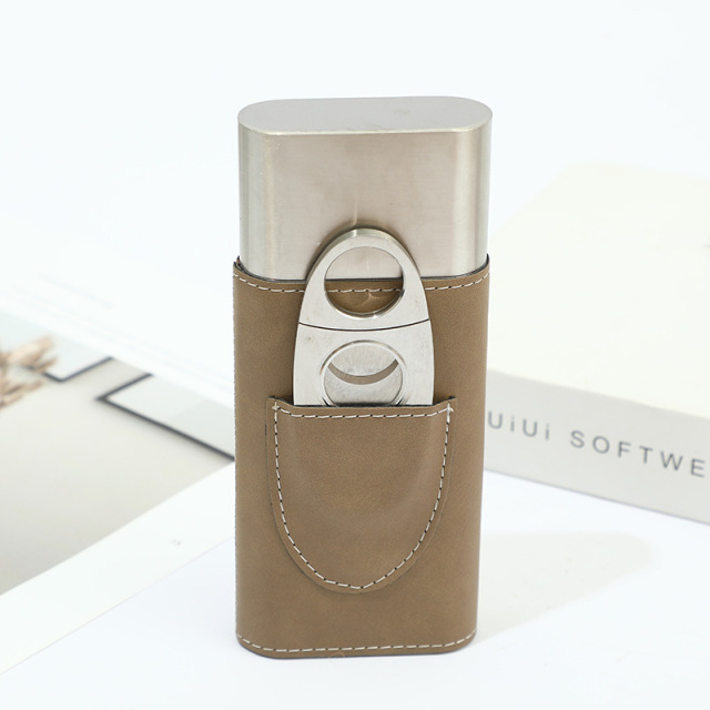FADELI Cigar Case Humidor Custom Logo Pu Leather Wrapped Stainless Steel Cigar Holder Portable Travel Cigar Box Durable Tube