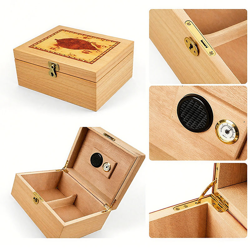 FADELI Cigar Humidor Handmade Glossy Wooden Cigar Box Cedar Wood Box Cigarette Case Cigar Humidor with Humidifier Hygrometer