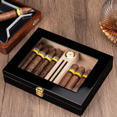 FADELI Wooden Cigar Humidor Glass Top Wooden Cigar Box Matte Finished Custom logo Wooden Cigar Humidor Box