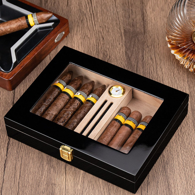 FADELI Wooden Cigar Humidor Glass Top Wooden Cigar Box Matte Finished Custom logo Wooden Cigar Humidor Box