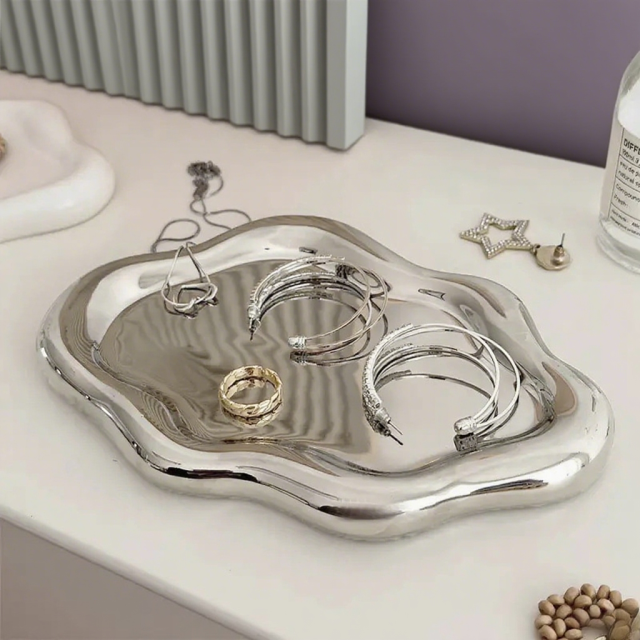 FADELI Factory Direct Sale Ceramic Silver Plated Jewelry Display Tray Simple Irregular Design Ceramic Fashion Tray