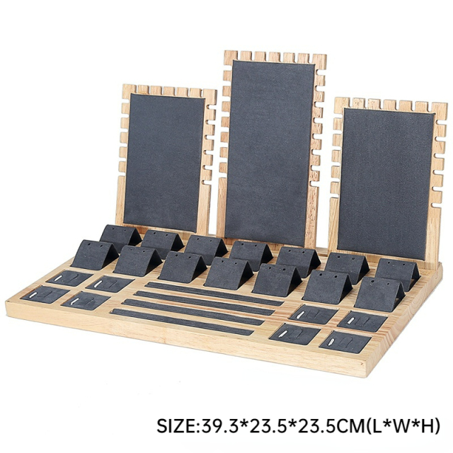FADELI New Solid Wood Jewelry Display Tray Jewelry Display Stand Velvet/PU Leather Jewelry Display Props for Necklace Bracelet Ring