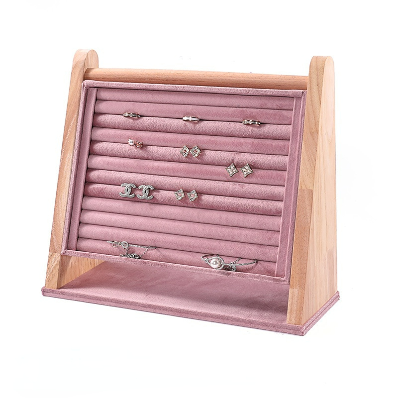 Fadeli Large Capacity Jewelry Display Rack Ring Earring Display Stand Solid Wood Jewelry Display Stand