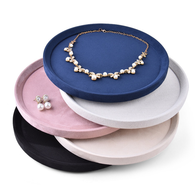 FADELI New Velvet Jewelry Display Tray Round Oval-shaped Jewelry Organizer Rack Holder for Necklace Chain Ring Earrings Bracelet