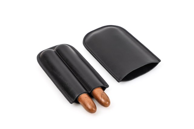 FADELI Wholesale Cigar Case Portable Genuine Leather Cigar Box Travel Humidor Holder 2 Tube Cigar Bag