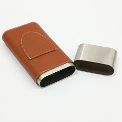 FADELI Cigar Case Humidor Custom Logo Pu Leather Wrapped Stainless Steel Cigar Holder Portable Travel Cigar Box Durable Tube