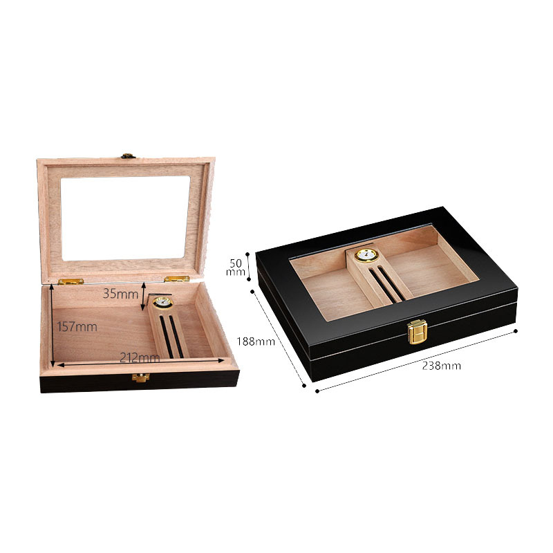 FADELI Wooden Cigar Humidor Glass Top Wooden Cigar Box Matte Finished Custom logo Wooden Cigar Humidor Box