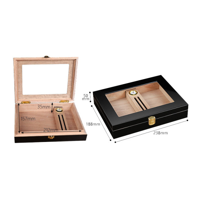 FADELI Wooden Cigar Humidor Glass Top Wooden Cigar Box Matte Finished Custom logo Wooden Cigar Humidor Box