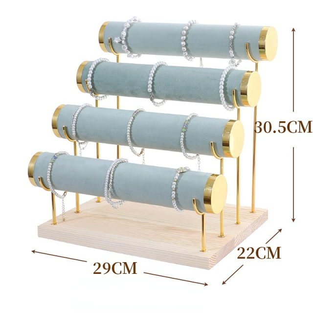 FADELI Factory-Customized Wood Suede PU Metal Jewelry Display Stand for Bracelet Bangle Watch Chain Display Holder Rack