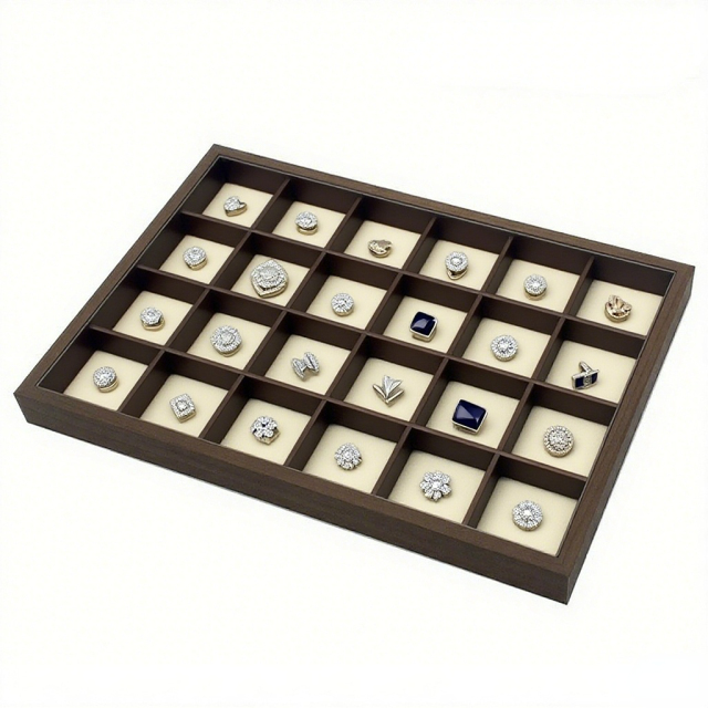 FADELI Factory-customized Stackable Walnut Wooden Jewelry Display Tray for Ring Bracelet Necklaces Ring Display Tray Brown