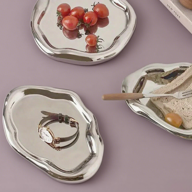 FADELI Factory Direct Sale Ceramic Silver Plated Jewelry Display Tray Simple Irregular Design Ceramic Fashion Tray