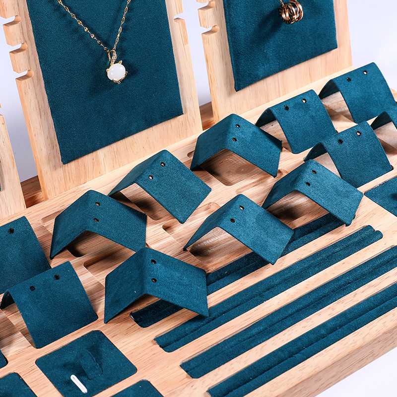 FADELI New Solid Wood Jewelry Display Tray Jewelry Display Stand Velvet/PU Leather Jewelry Display Props for Necklace Bracelet Ring