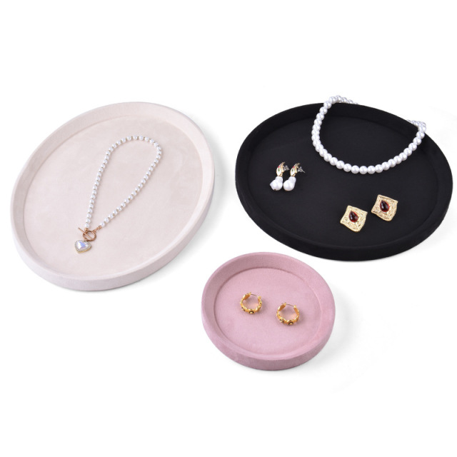 FADELI New Velvet Jewelry Display Tray Round Oval-shaped Jewelry Organizer Rack Holder for Necklace Chain Ring Earrings Bracelet