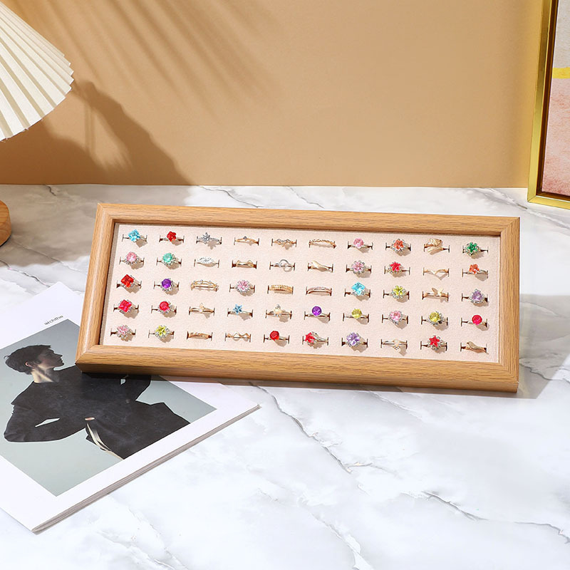 FADELI Wholesale Jewelry Display Tray Wood Pattern Velvet MDF Frame Ring Display Tray Ring Storage