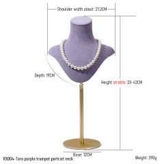 FADELI New Metal Microfiber Extendable Necklace Bust Jewelry Display Stand Necklace Display Mannequin Purple