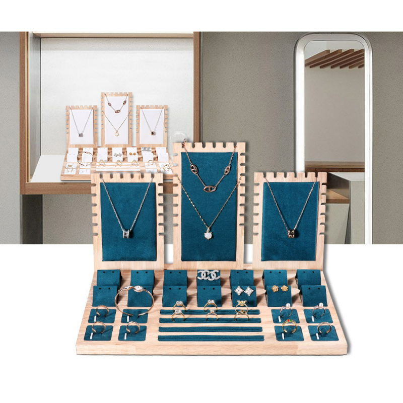 FADELI New Solid Wood Jewelry Display Tray Jewelry Display Stand Velvet/PU Leather Jewelry Display Props for Necklace Bracelet Ring