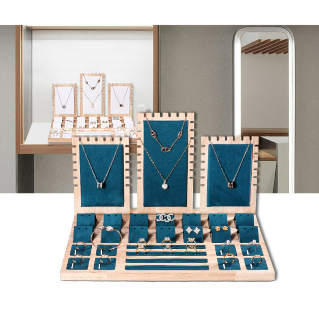 FADELI New Solid Wood Jewelry Display Tray Jewelry Display Stand Velvet/PU Leather Jewelry Display Props for Necklace Bracelet Ring