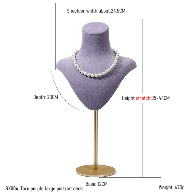 FADELI New Metal Microfiber Extendable Necklace Bust Jewelry Display Stand Necklace Display Mannequin Purple