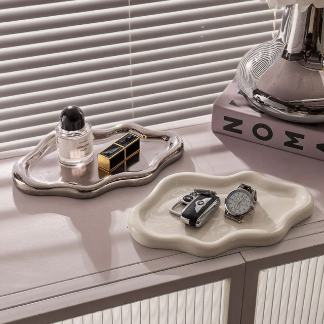 FADELI Factory Direct Sale Ceramic Silver Plated Jewelry Display Tray Simple Irregular Design Ceramic Fashion Tray
