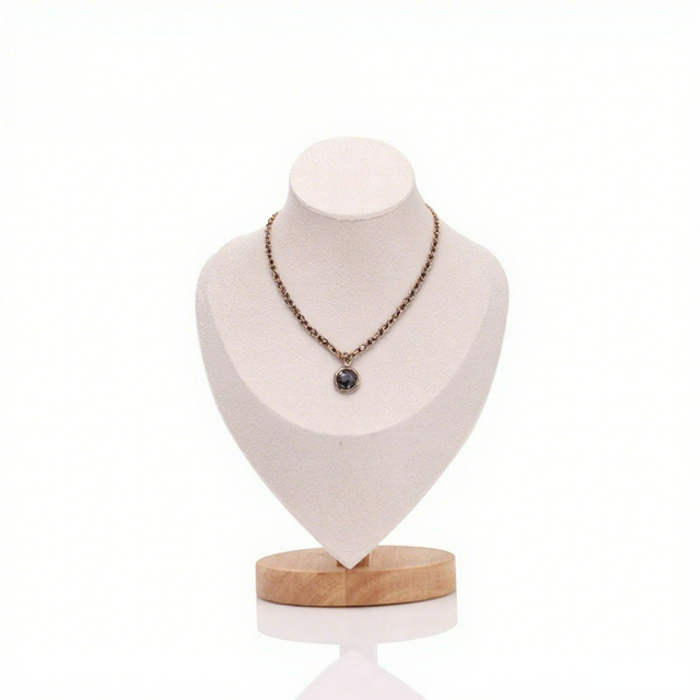 FADELI Factory Customized Jewelry Necklace Display Busts Solid Wood Stand Microfiber Jewelry Display Props Mannequin Stand