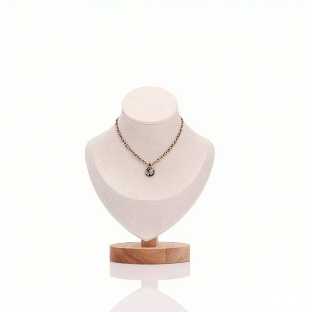 FADELI Factory Customized Jewelry Necklace Display Busts Solid Wood Stand Microfiber Jewelry Display Props Mannequin Stand