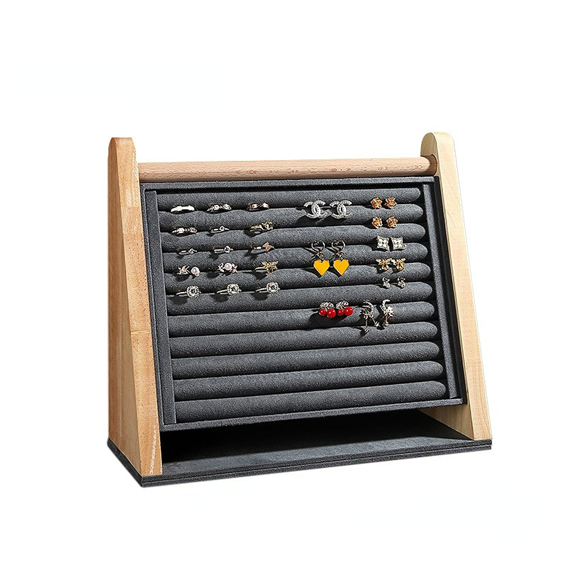 Fadeli Large Capacity Jewelry Display Rack Ring Earring Display Stand Solid Wood Jewelry Display Stand