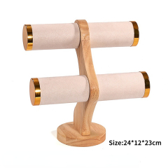 FADELI Portable T-Bar Wood Jewelry Display Stand Watch Stand 2 Layer Bracelet Display Stand