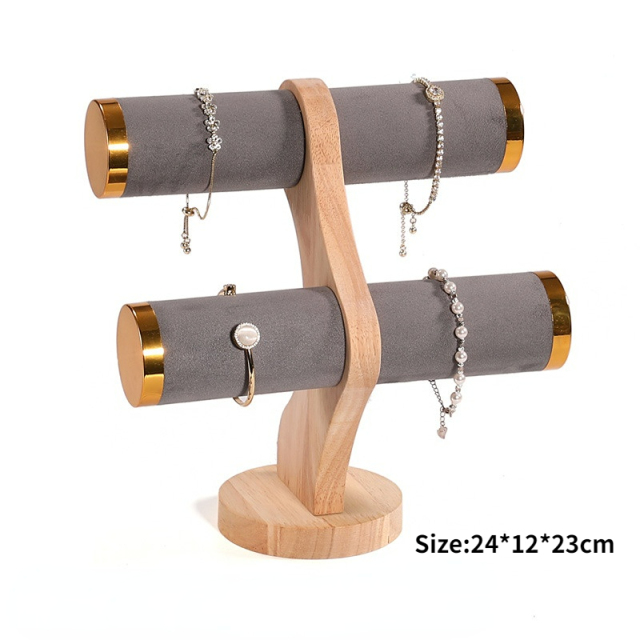 FADELI Portable T-Bar Wood Jewelry Display Stand Watch Stand 2 Layer Bracelet Display Stand