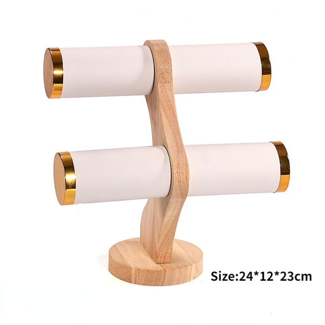FADELI Portable T-Bar Wood Jewelry Display Stand Watch Stand 2 Layer Bracelet Display Stand