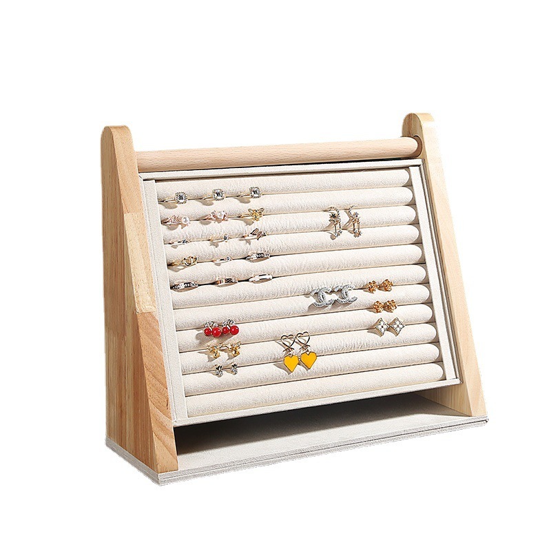 Fadeli Large Capacity Jewelry Display Rack Ring Earring Display Stand Solid Wood Jewelry Display Stand