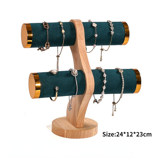 FADELI Portable T-Bar Wood Jewelry Display Stand Watch Stand 2 Layer Bracelet Display Stand