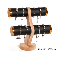 FADELI Portable T-Bar Wood Jewelry Display Stand Watch Stand 2 Layer Bracelet Display Stand