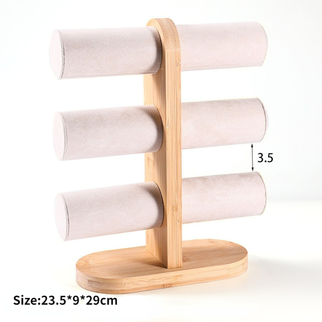 FADELI New 3 Layer Bamboo Black Bracelet Watch Hairpin Rope Jewelry Accessory Display Stand Rack Prop