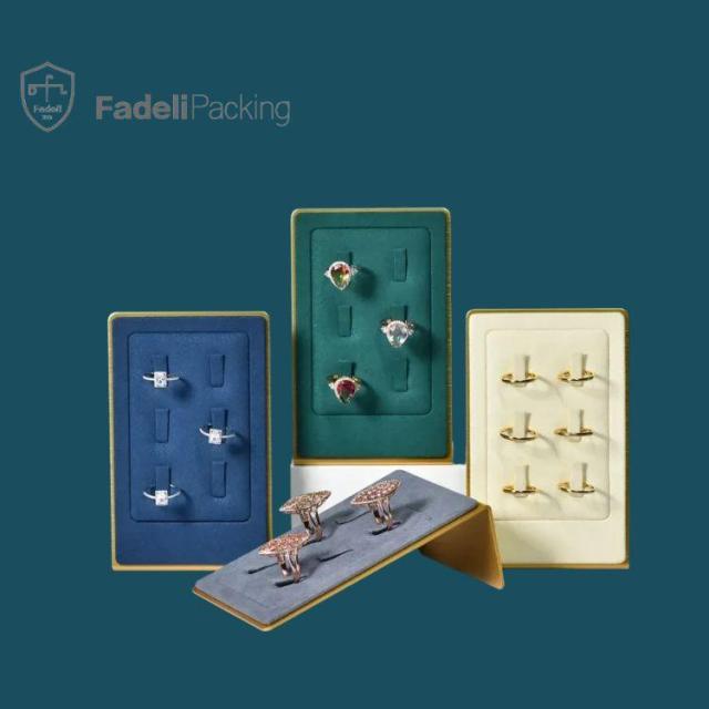 FADELI Metal Stands Jewelry Display Prop Microfiber Blue Jewellery Holder Metal Ring Display Stand