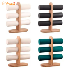 FADELI New 3 Layer Bamboo Black Bracelet Watch Hairpin Rope Jewelry Accessory Display Stand Rack Prop