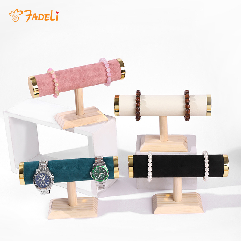 FADELI Retail Hot Sale T- Bar Solid Wooden Velvet Bracelet Bangle Jewelry Organizer Stand Jewelry Display