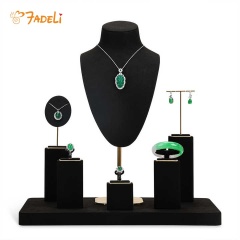 Luxury Ultra-fine Fiber Necklace Ring Bracelet and Earring Display case Black and Beige Jewelry Display