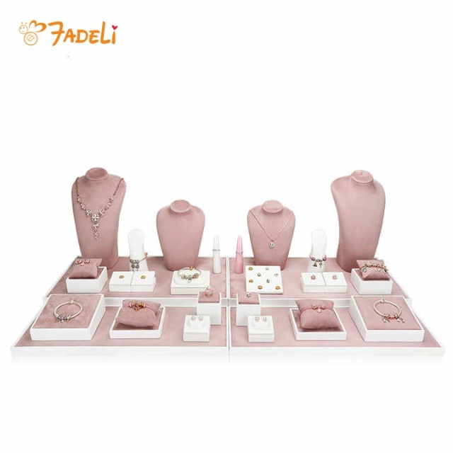 Luxury Ultra-fine Fiber Necklace Ring Bracelet and Earring Display case Black and Beige Jewelry Display