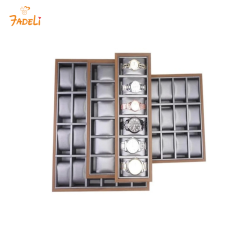 FADELI Luxury 6 12 24 30 Slots Walnut Wooden Grain Watch Storage Tray Mens Watch Display Organizer Tray With Watch Holder